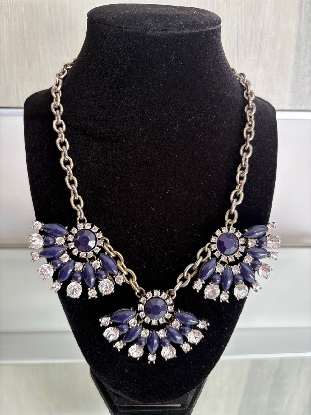 Y2K Navy Blue Crystal Cluster Statement Necklace